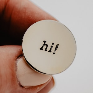 Hi! Enamel Pin. Small Gold Lapel Pin. Minimalist Enamel Pin. Gift for A Friend. Friendly Enamel Pin. Hello Badge. Thinking of You Gift.