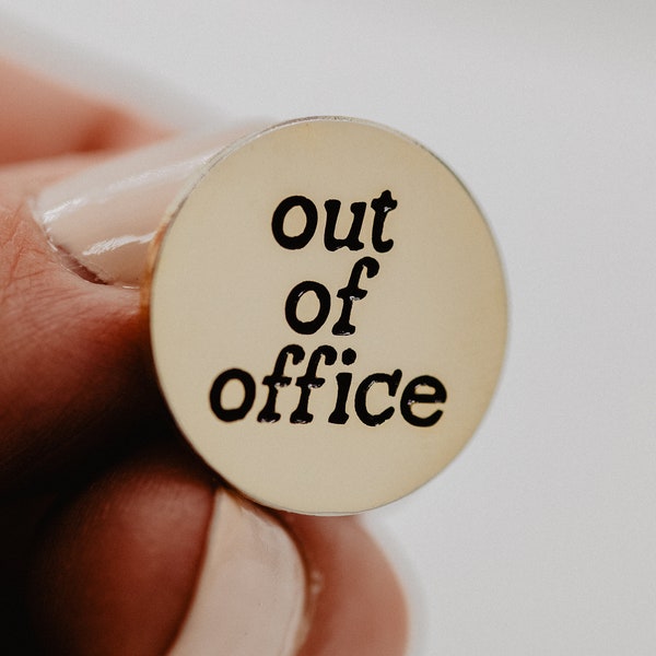 Out Of Office Enamel Pin. Small Gold Lapel Pin. Vacation Enamel Pin. Work/Life Balance Pin. Mental Health Matters Enamel Pin. Anti-burnout.