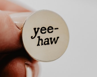 Yeehaw Enamel Pin. Small Gold Yeehaw Pin. Yeehaw Badge. Yeehaw Lapel Pin. Cowgirl Pin. Minimalist Design. Coastal Cowgirl. Work Lanyard Pin.