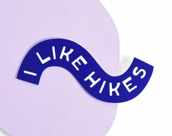 I Like Hikes Squiggle Sticker. Blue. Waterproof Vinyl Sticker. Hiker Sticker. Gift for Hiker. Weekend Hikes Sticker. Hiking Bumper Sticker.