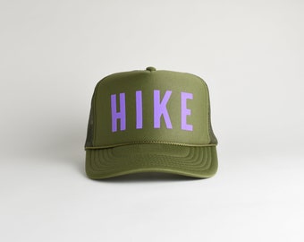 Hike Foam Trucker Hat. Olive Green and Purple Hike Hat. Gift for Hiker. Mother's Day Gift. Hiking Hat. Mesh Back Hiker Cap. Hat for Hiking.