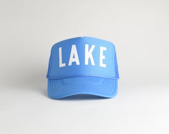 Lake Foam Trucker Hat. Blue Lake Day Hat. Lake Life Gift. Lake Mesh Back Cap. Colorful Foam Trucker Hat. Minimalist Clean Design.