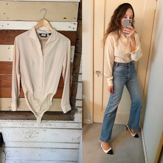 Vintage DKNY Donna Karan Silk Long Sleeve Bodysuit