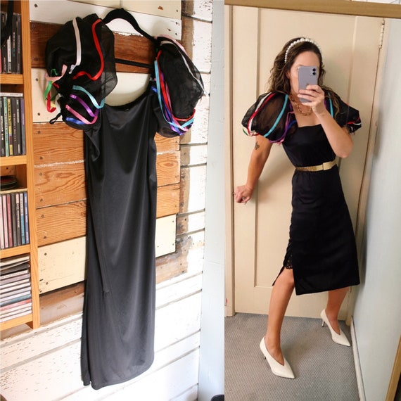 Vintage Puff Sleeve Chiffon Ribbon Sleeve Black Dr