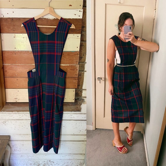 Vintage Pendleton Plaid Pinafore Apron Jumper Dres