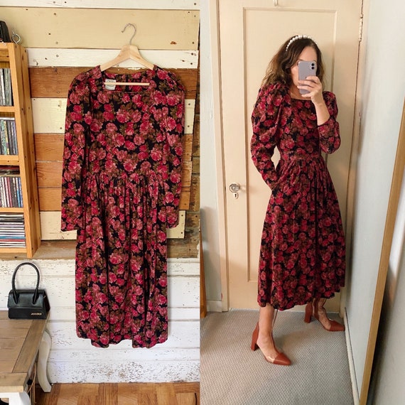 Vintage Laura Ashley Corduroy Puff Sleeve Rose Pri
