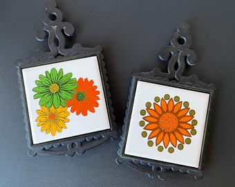 Vintage Trivet with Mod Floral Design