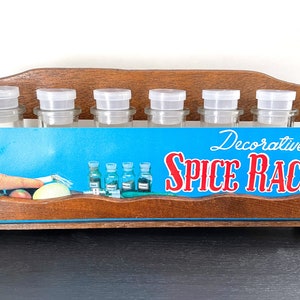 Vintage Wood and Glass Spice Racks and Bottles