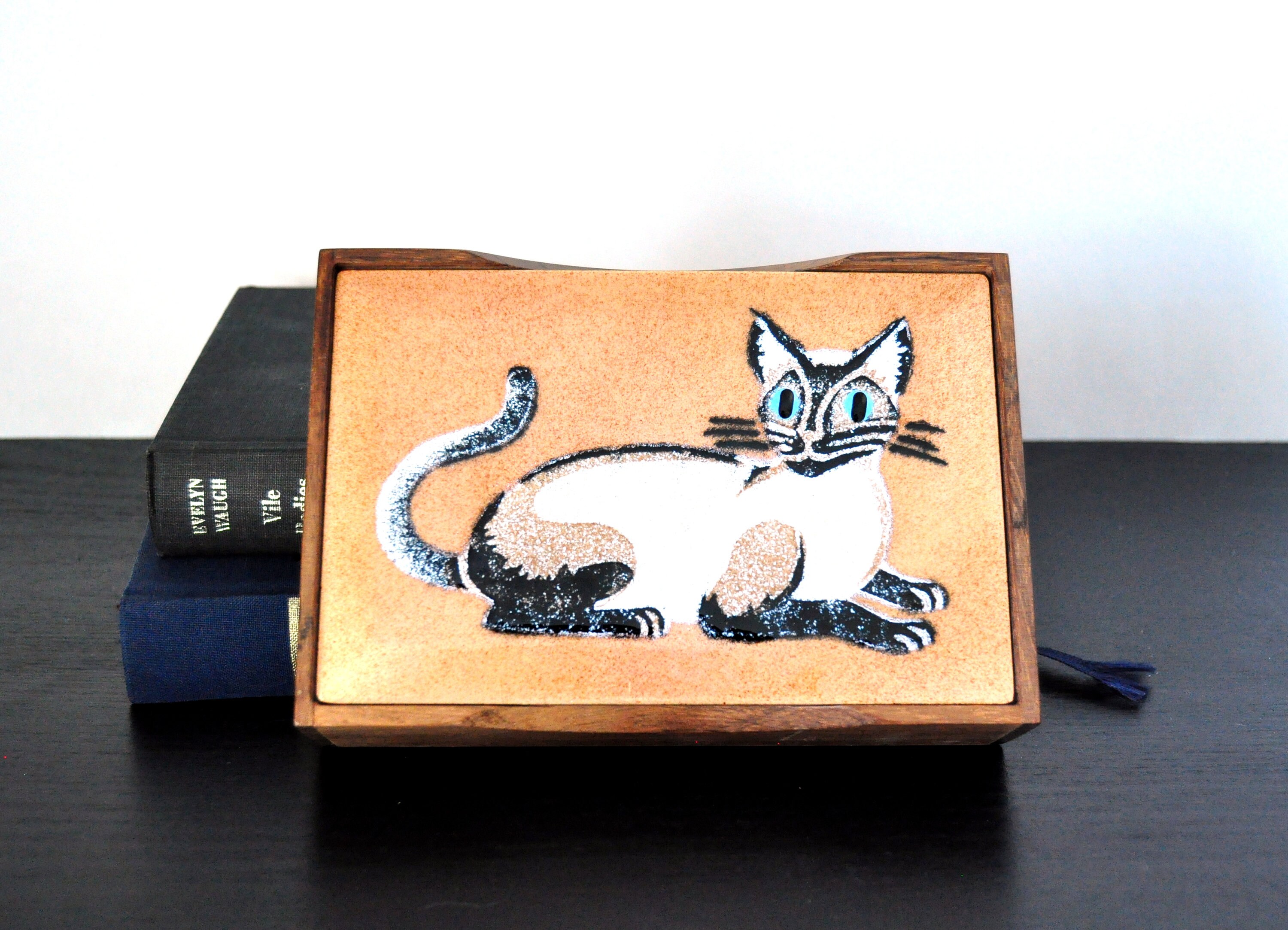 Émail Vintage sur Copper Siamois Cat Trinket Box