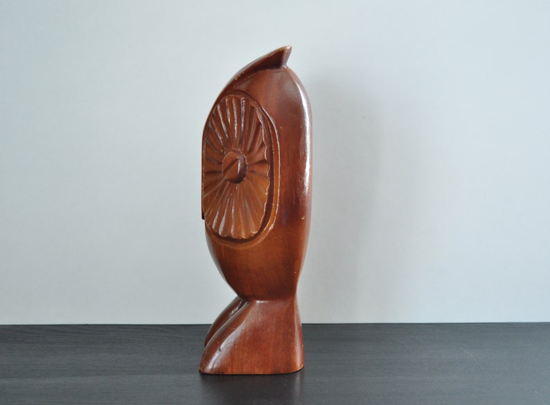 Large Vintage MCM Wooden Owl Sculpture
