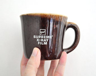 Vintage Brown Drip Glaze Advertising Mug for gaf X-Ray film