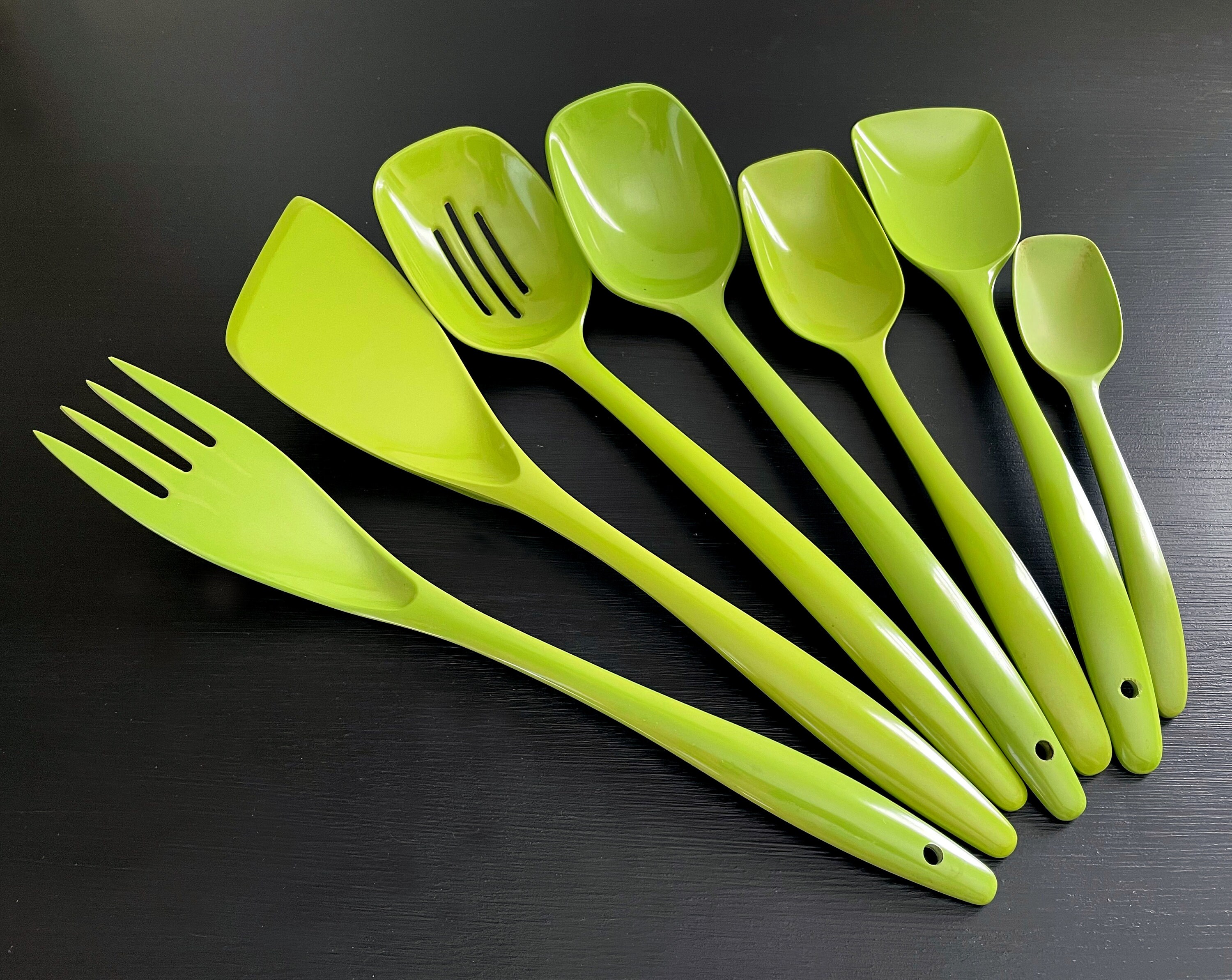 Lot of Melamine Ware Kitchen Utensils Spatula Spoons Fork Green Vtg