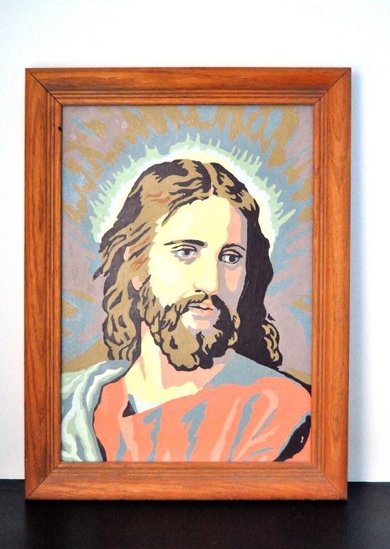 Vintage Jesus Paint by Number Picture, Framed 12 x 16