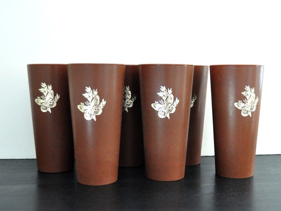 Vintage Brown and Gold Plastic Butterfly Cups Plastic - Etsy