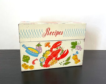 Vintage Ohio Art Metal Recipe Box with Kitschy Food Design