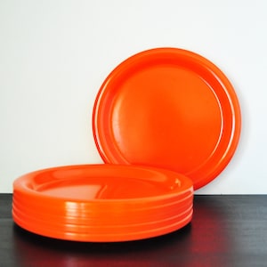 Set of Six Vintage Ingrid Orange Plastic Dinner Plates
