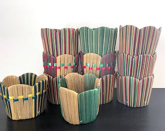 Juego de portavasos vintage de rafia de colores