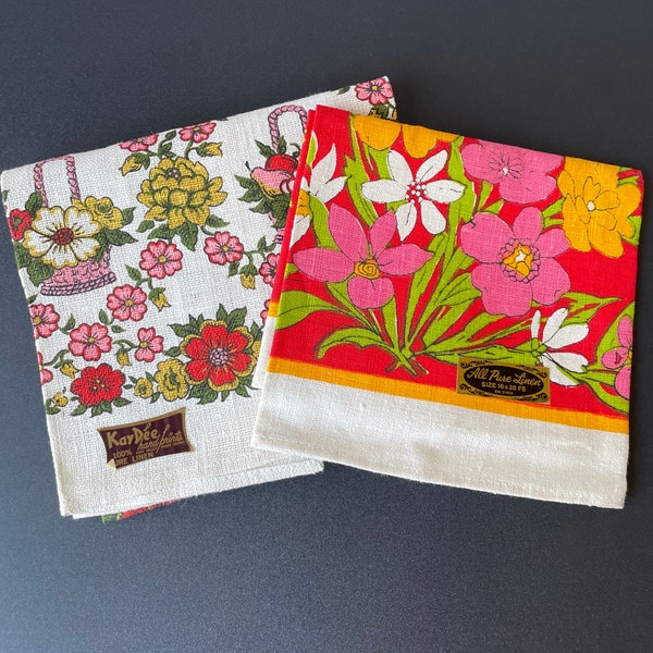 Vintage Floral Linen Tea Towel