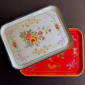 Pair of Vintage Floral Trays