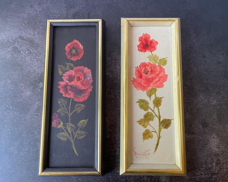Vintage Original Floral Paintings in Black and White image 13