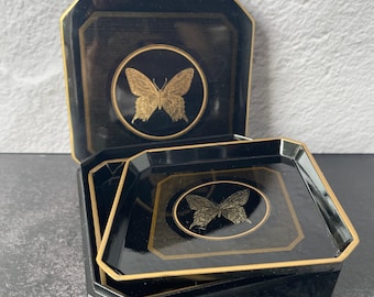 Vintage Black Butterfly Coasters with Storage Box