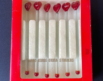 Vintage Glass Swizzle Sticks with Hearts