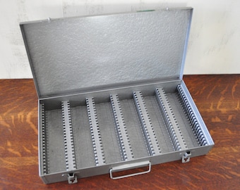 Vintage Gray Metal Slide Storage Box , Photographic Slides Organization , Industrial Metal Box
