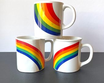 Vintage 1980s Rainbow Stripe Coffee Mug