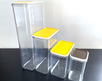 Vintage Mepal Storage Box Canister Clear Yellow Orange Lid Mid