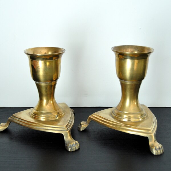 Vintage Brass Candle Holders with Claw Feet