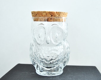 Vintage Glass Owl Jar with Cork Top