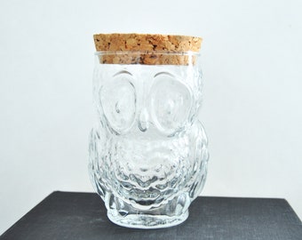 Vintage Glass Owl Jar with Cork Top