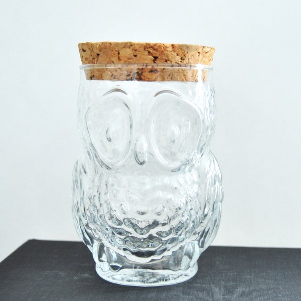 Vintage Glass Owl Jar with Cork Top