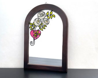 Vintage Interpur Floral Painted Mirror with Wood Frame