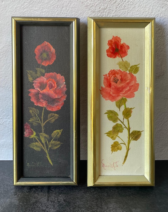 Vintage Original Floral Paintings in Black and White
