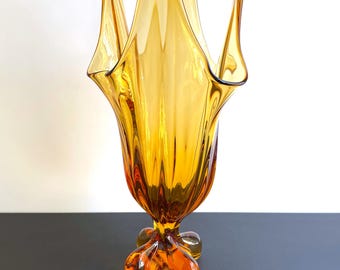Vintage Viking Glass Epic Amber Four Square Vase
