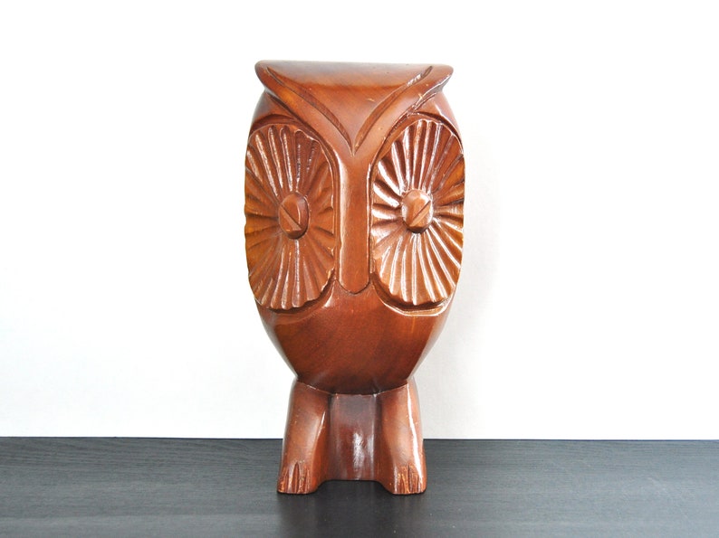 Large Vintage MCM Wooden Owl Sculpture