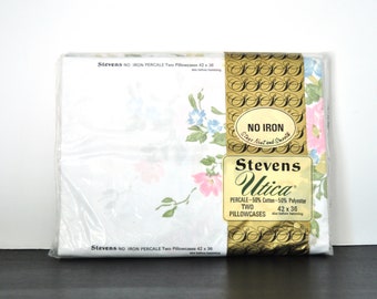 Vintage Stevens Percale Floral Pillowcases, NOS