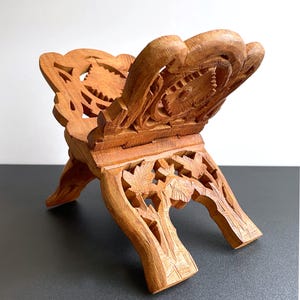 Vintage Carved Wood Folding Book Rack