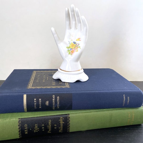 Vintage White Ceramic Hand with Floral Detail