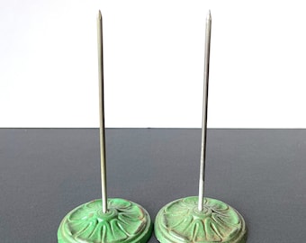 Pair of Vintage Green Metal Receipt Spikes