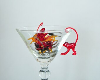 Vintage Monkey Zoo Piks Animal Cocktail Picks, Cocktail Hangers