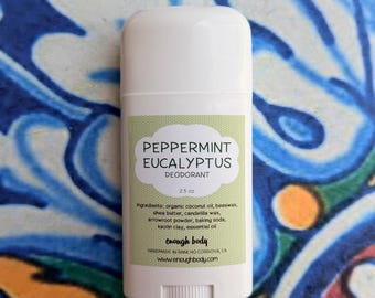 Peppermint Eucalyptus Natural Deodorant Stick ~ Aluminum Free Deodorant ~ Essential Oil Deodorant