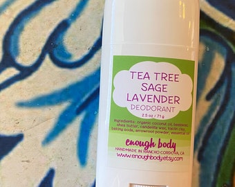 Tea Tree Sage Lavender Natural Deodorant Stick ~ Aluminum Free Deodorant ~ Essential Oil Deodorant