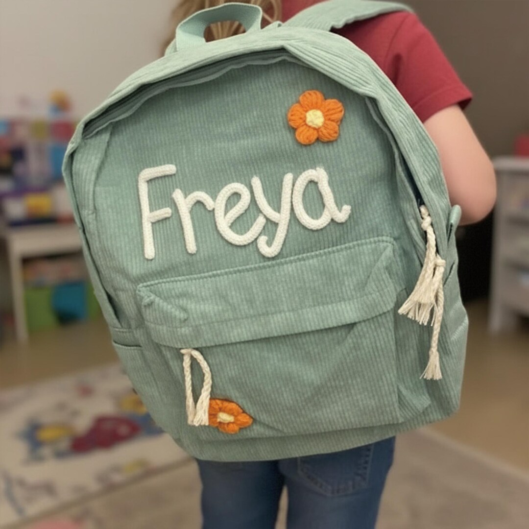 Personalized Corduroy Backpack | Custom Name School Bag for Kids ...