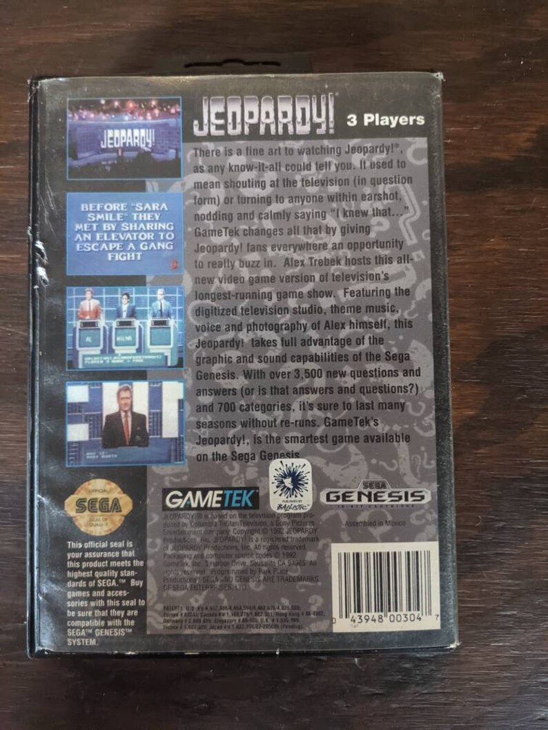 Sega Genesis Jeopardy Complete in Box With Manual Video Game Cartridge ...