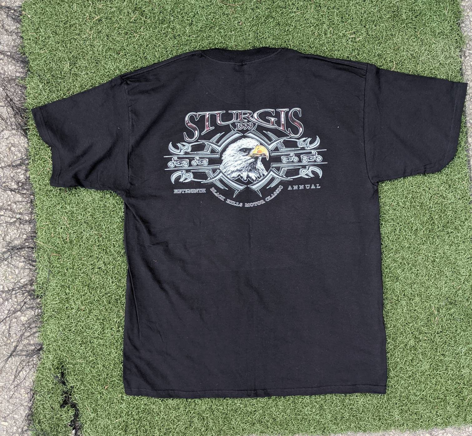 T-shirt Motard STURGIS Jeunesse Taille 10-12 - Rallye Moto 1999 - Coton Hanes Beefy-T