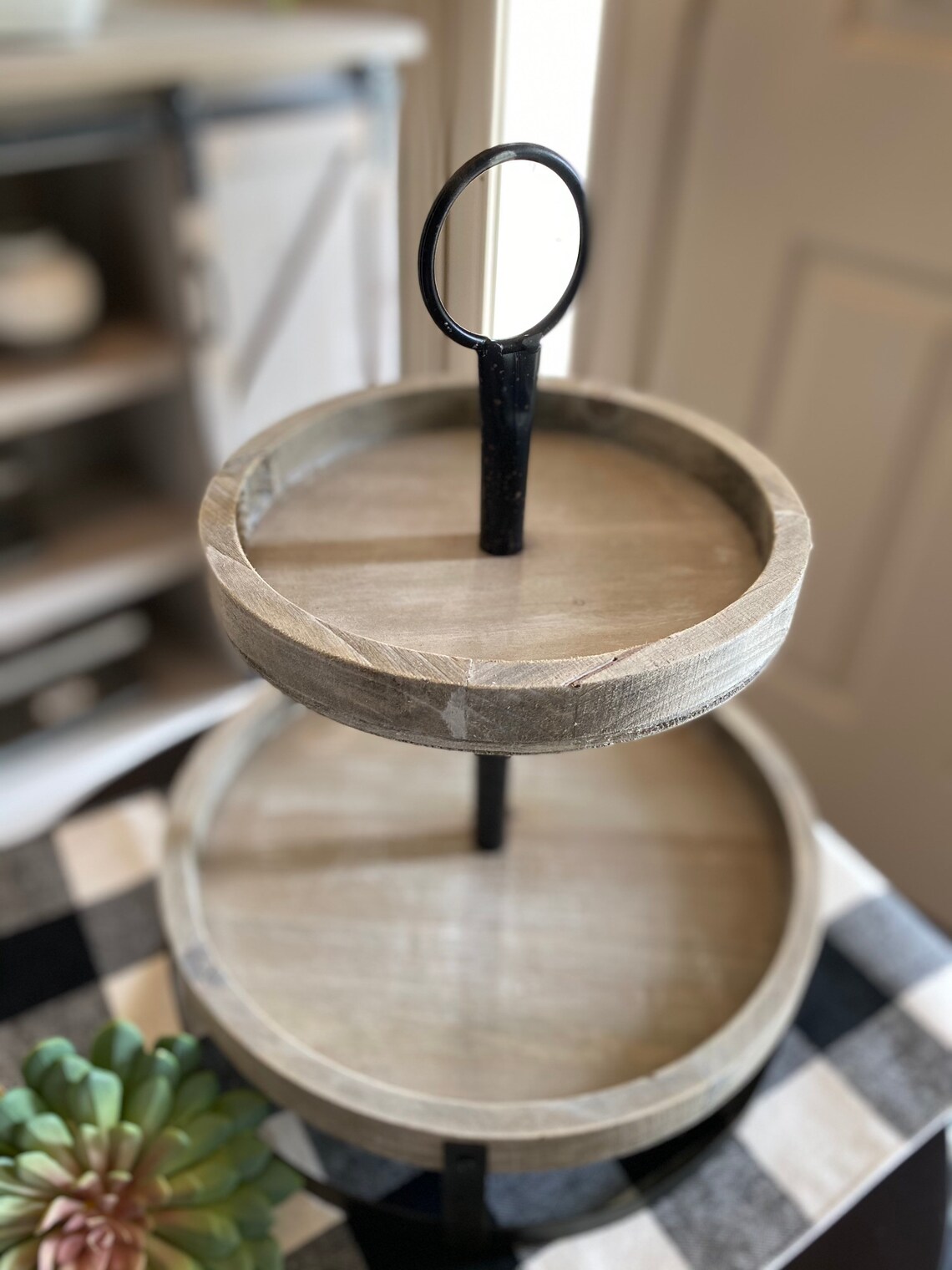 Distressed TwoTier Tray White Washed Wood Tray Wood Tiered Etsy