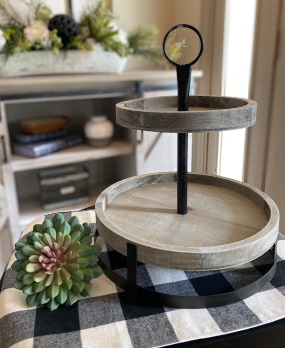 Distressed TwoTier Tray White Washed Wood Tray Wood Tiered Etsy