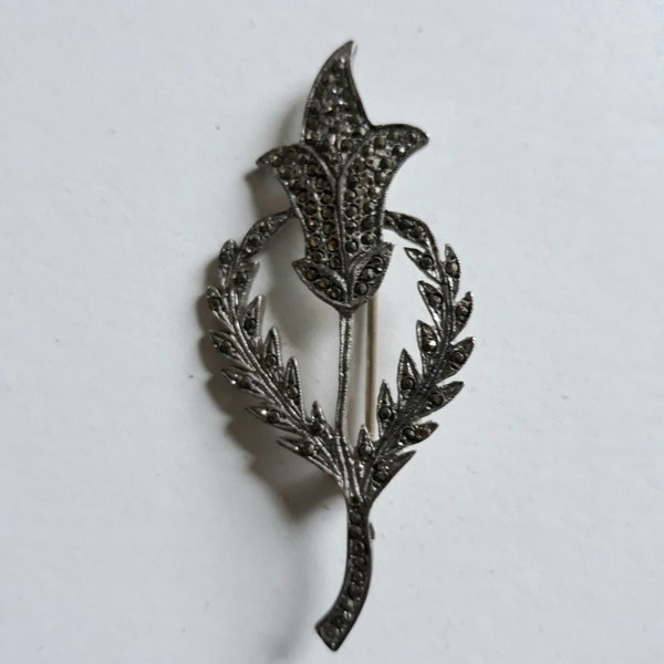 Vintage sterling silver and marcasite flower pin